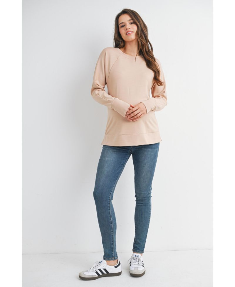 Maternity Crew Neck Side Zip Nursing Pullover Sweatshirts