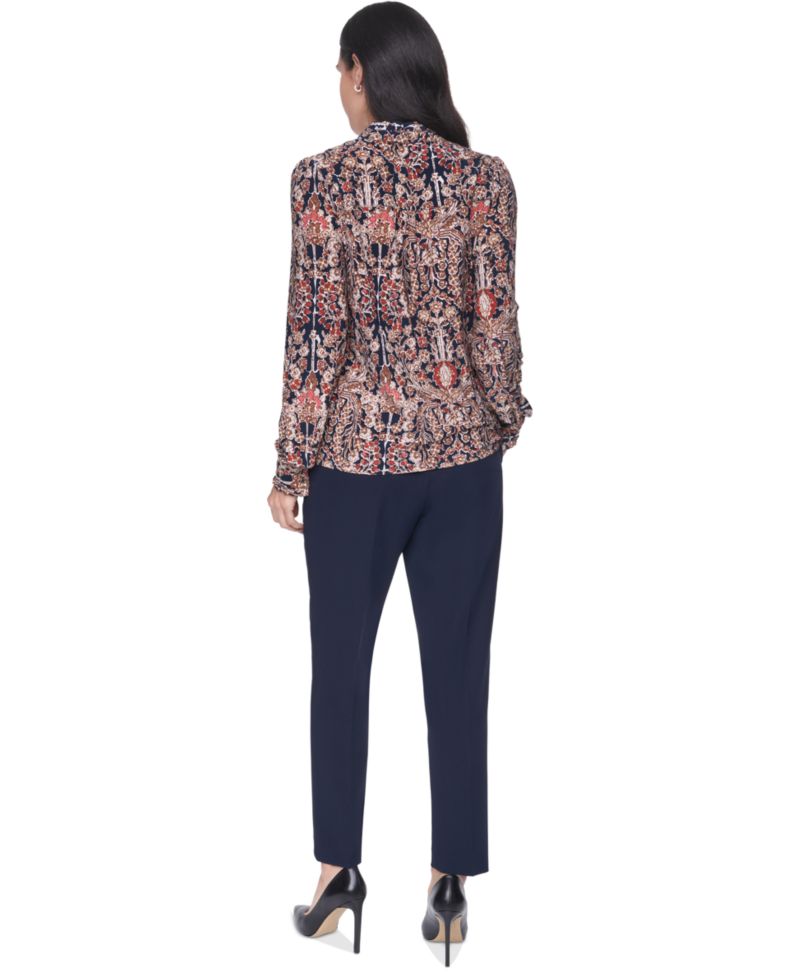 Women's Long Sleeve Mock Neck Button Front Blouse