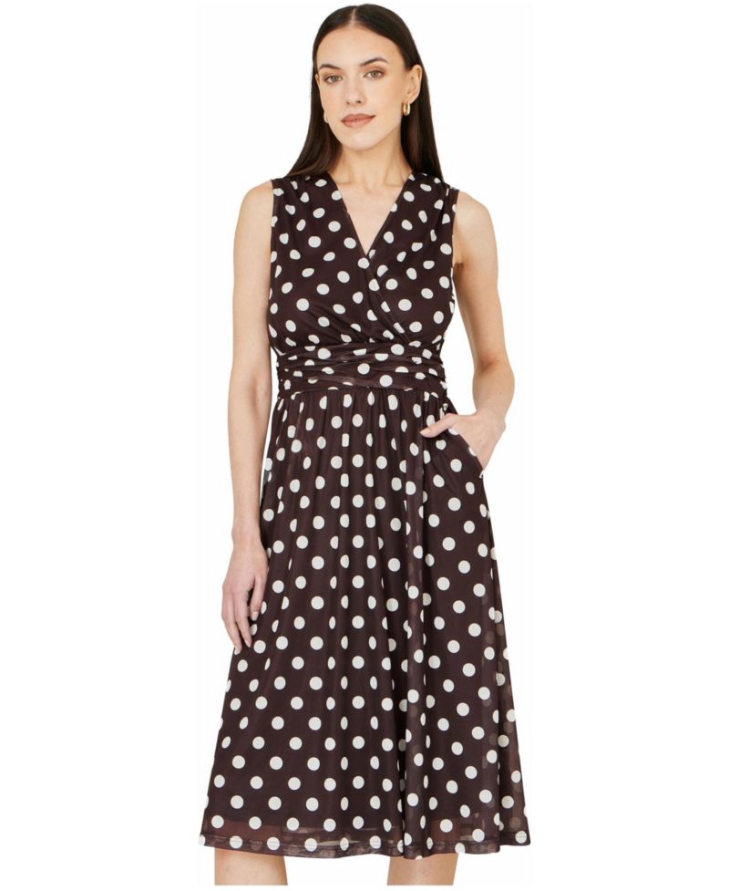 Women's Polka Dot Mesh Wrap Skater Dress
