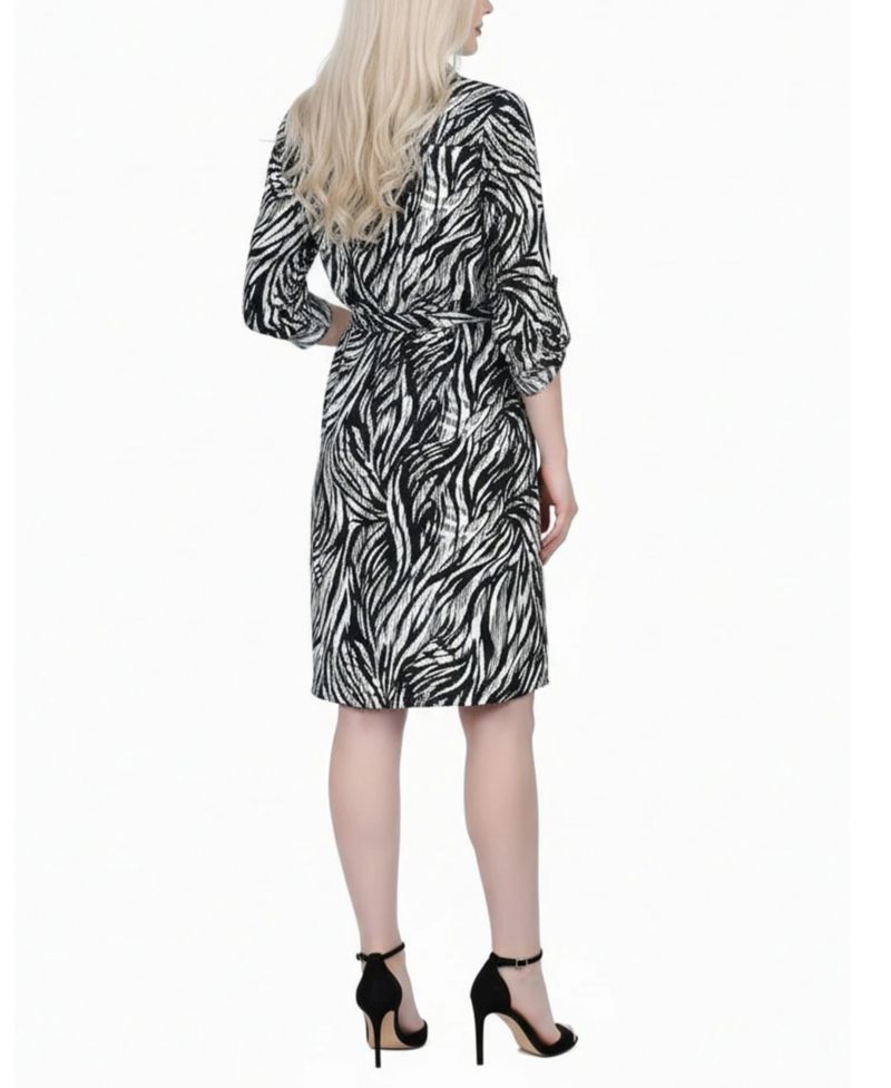 Women's 3/4 Roll Tab Sleeve Collared Dress