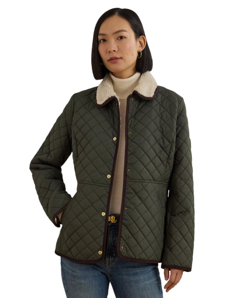 Women's Faux-Sherpa-Collar Quilted Coat