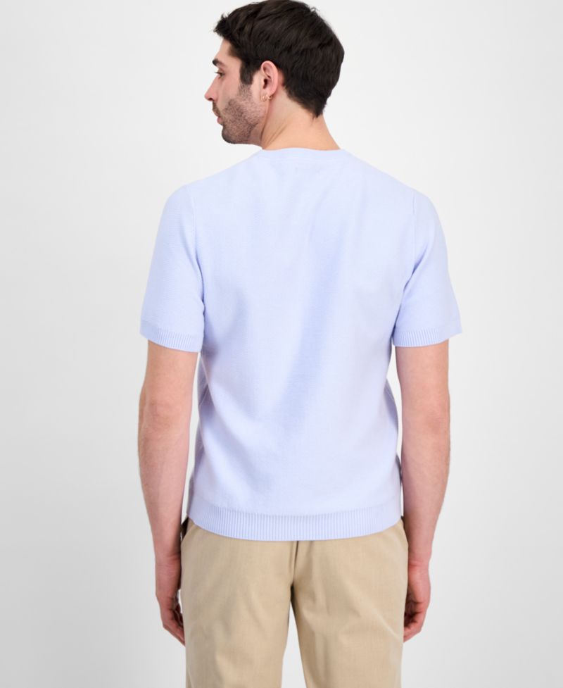 Men's Oversized Piqu&eacute; Knit Short-Sleeve Sweater