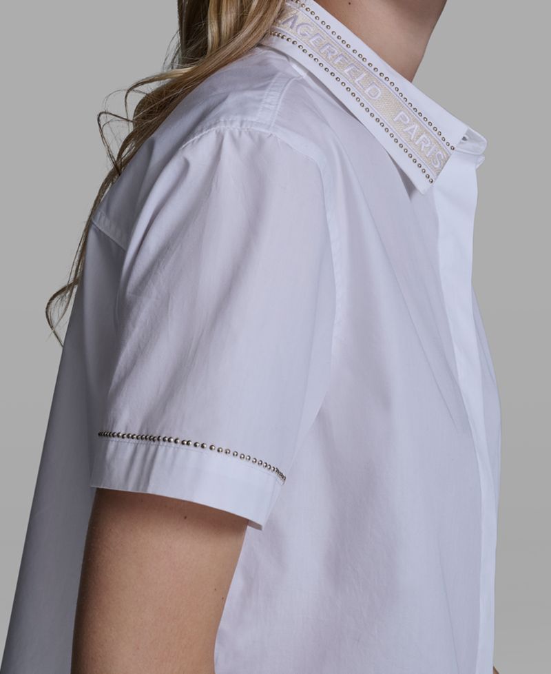 Women's Short-Sleeve Embroidered-Collar Top