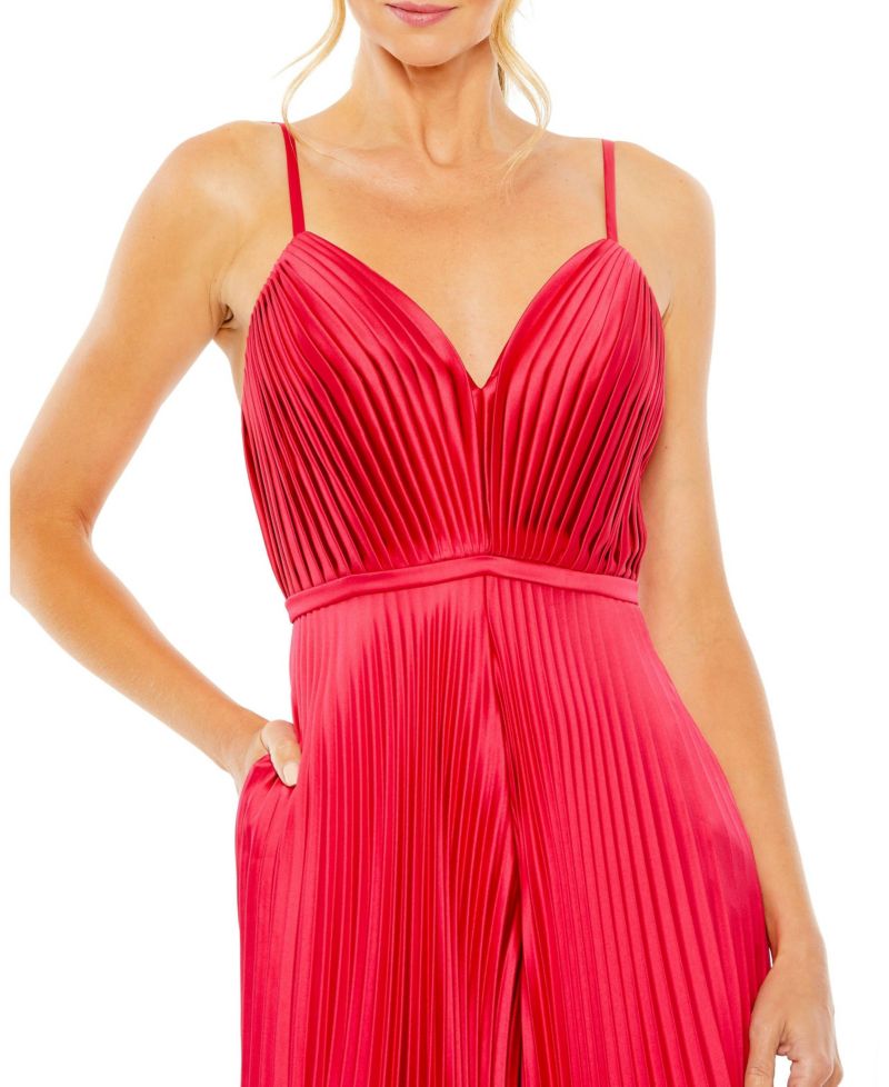 Women's Cropped Pleated V-Neck Wide Leg Jumpsuit