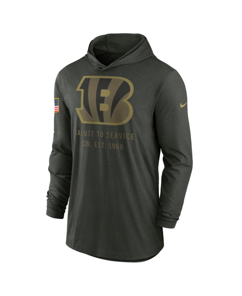 Men's Forest Green Cincinnati Bengals 2025 Salute to Service Sideline Dri-FIT Lightweight Hooded Pullover Sweatshirt
