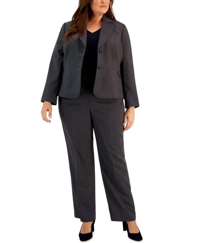Plus Size Two-Button Pinstriped 2 Piece Pantsuit