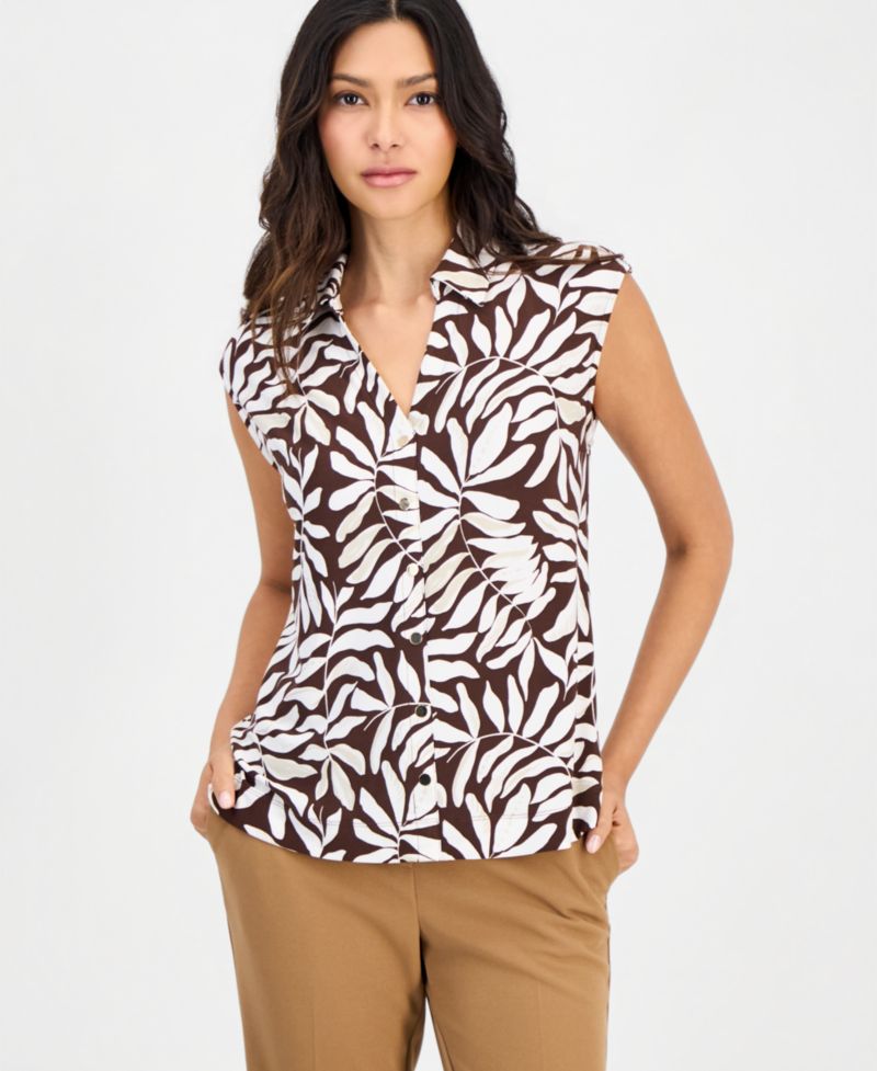 Petite Collared Extended-Shoulder Top
