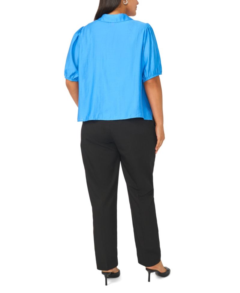 Plus Size Puff-Sleeve Work Blouse
