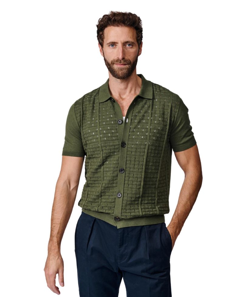 Men's Manor Textured Button Through Polo