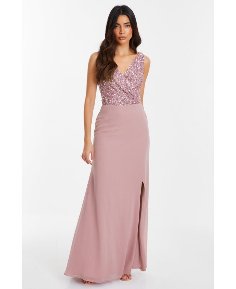 Women's Chiffon Embellished Wrap Maxi Dress