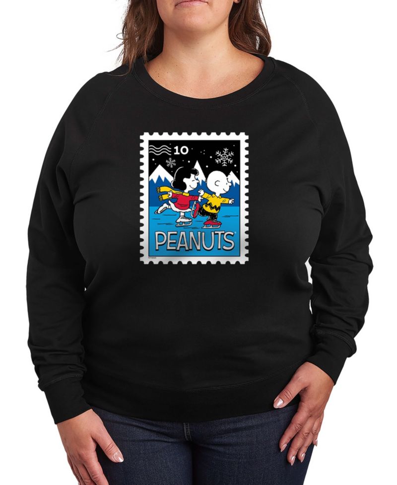 Plus Size Peanuts Lucy Charlie Winter Stamp Word Art Pullover T-shirt