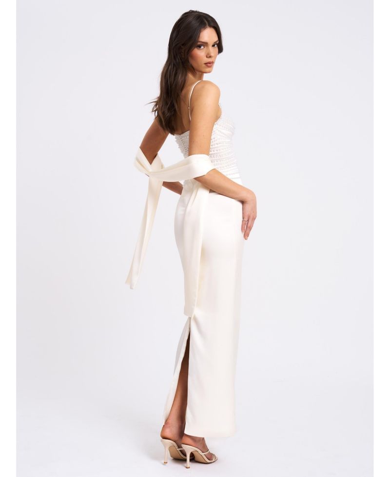 Women's Karmen Pearl Top Pencil Slip Gown with Scarf