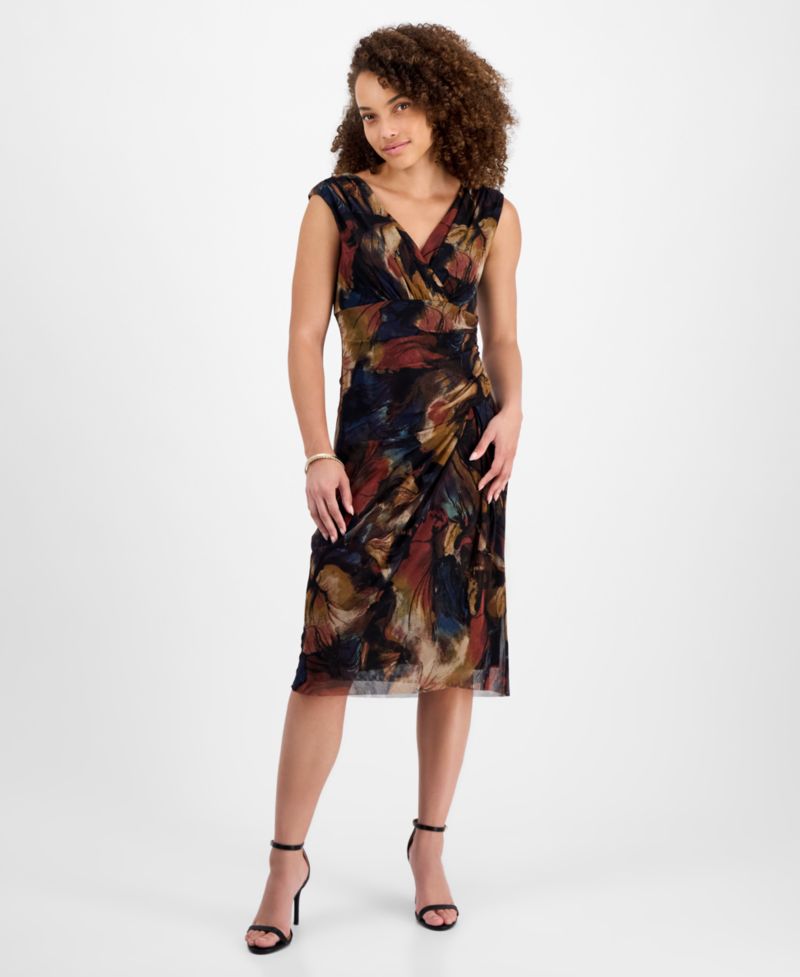 Petite Printed V-Neck Sleeveless Dress