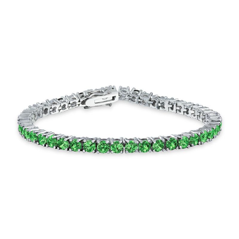 Classic 12CTW Round CZ Basket Set Blue Tennis Bracelet Silver Plated 7.5"