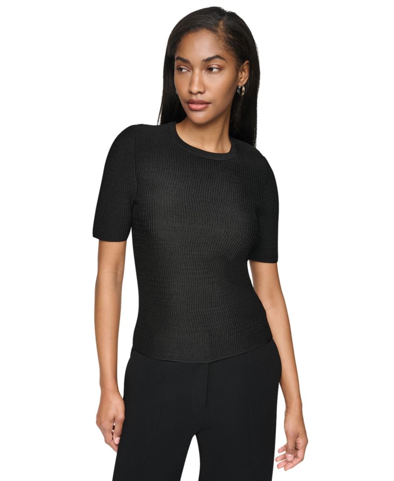 Women's Short-Sleeve Crewneck Ribbed Sweater