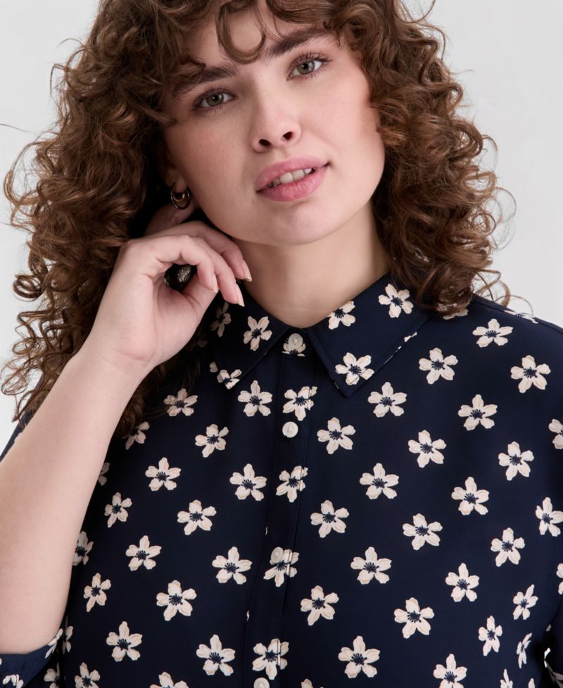 Women's Cropped Button-Down Crepe Shirt