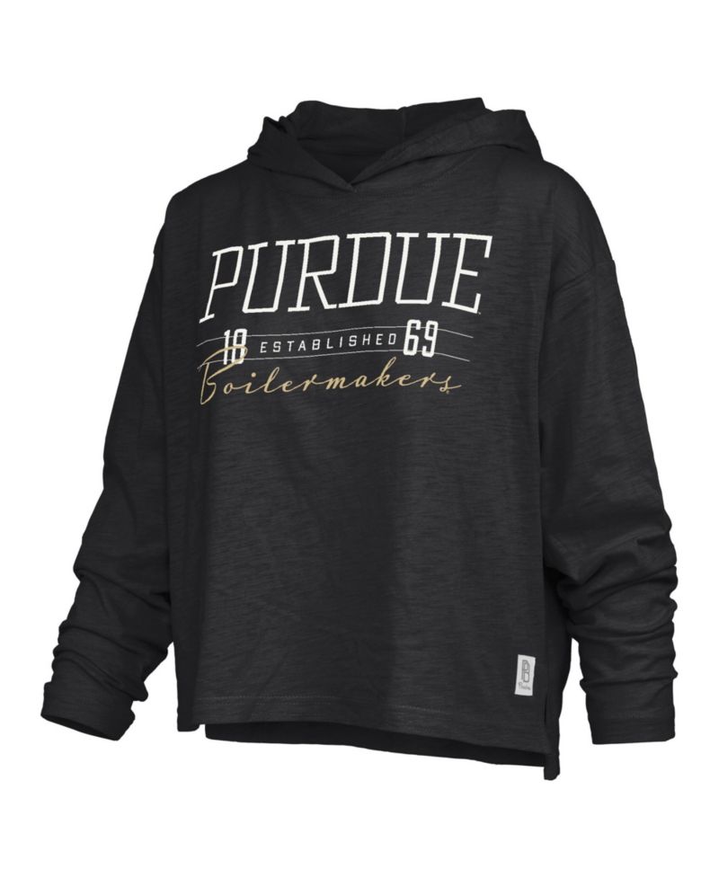 Women's Purdue Boilermakers Castillo Slub Oversized Long-Sleeve Hooded T-Shirt