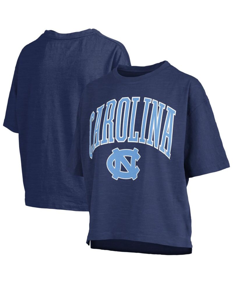 Women's Navy North Carolina Tar Heels Nelson Arch Over Logo Waist Length Oversized Slub T-Shirt