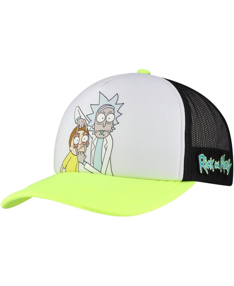 Men's and Women's White/Neon Green Rick And Morty Graphic Foam Trucker Adjustable Hat