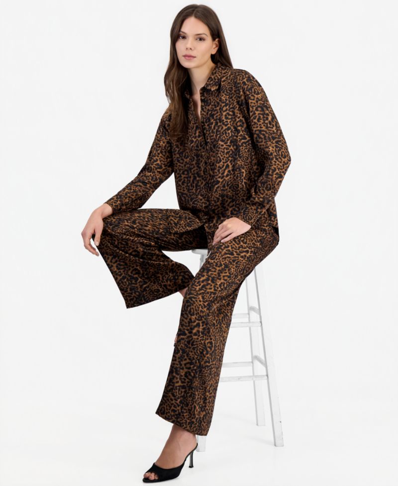 Women's Animal-Print Blouse & Wide Leg Pants