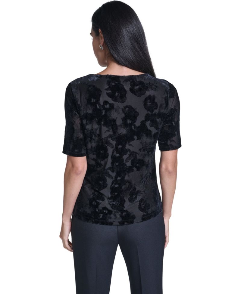 Women's Short-Sleeve Pleated Floral Blouse