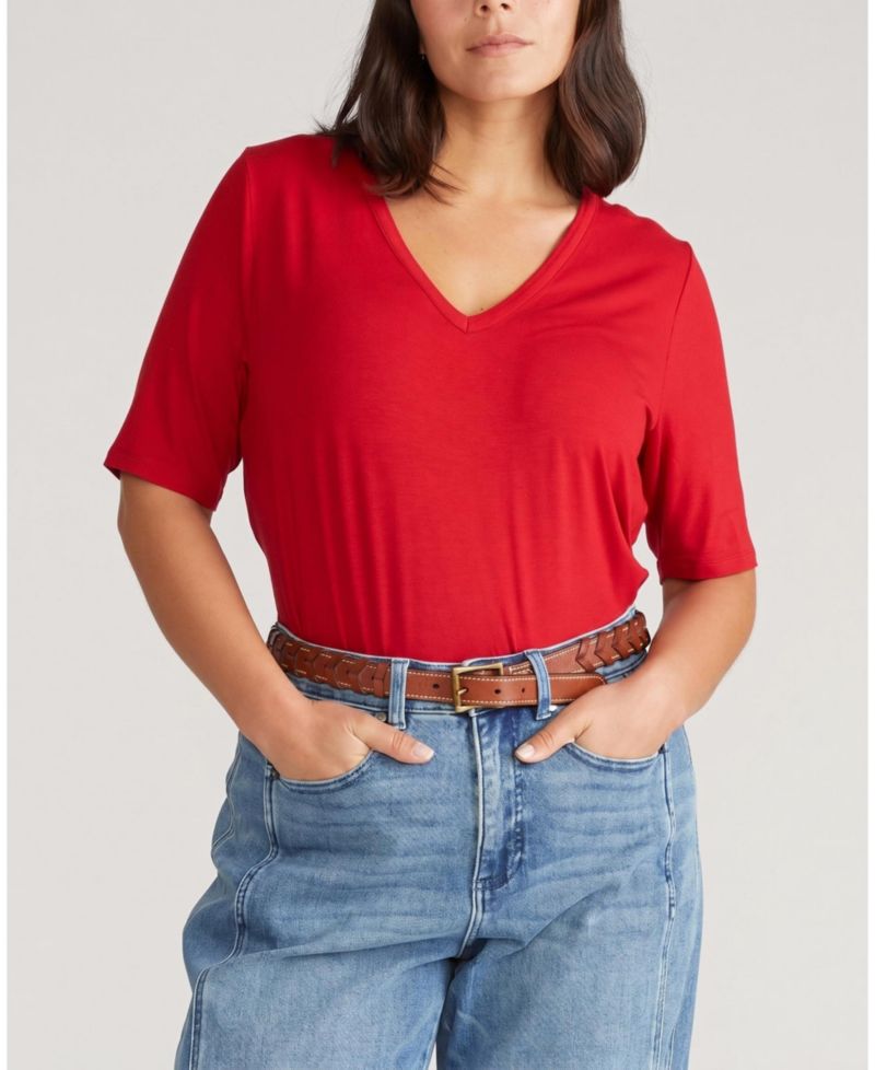 Plus Size Liquid Jersey V-Neck Stovepipe Tee
