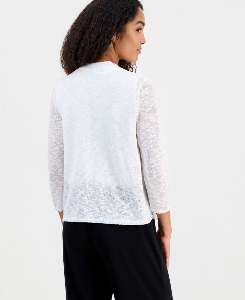 Women's 3/4-Sleeve Open-Front Sheer Cardigan, Regular & Petite
