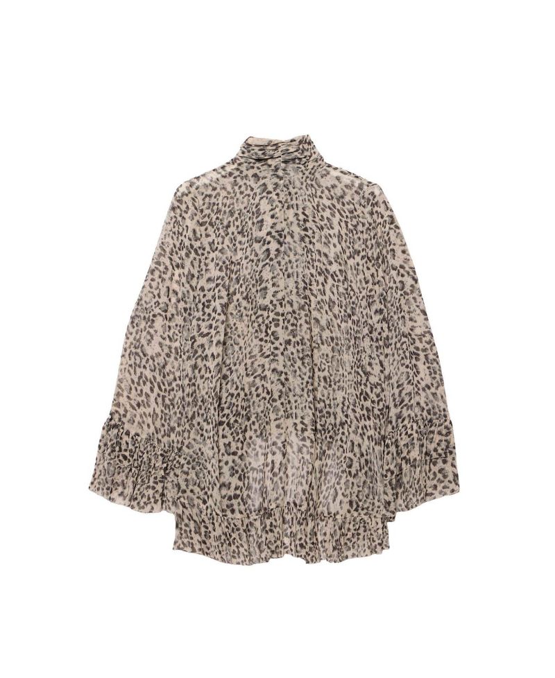 Women's Leopard-Print Long-Sleeve Tie-Neck Blouse