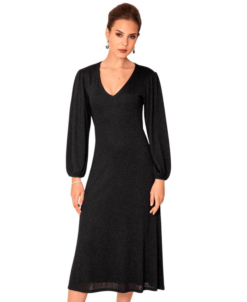 Women's Cecelia Long-Sleeve A-Line V-Neck Midi Dress