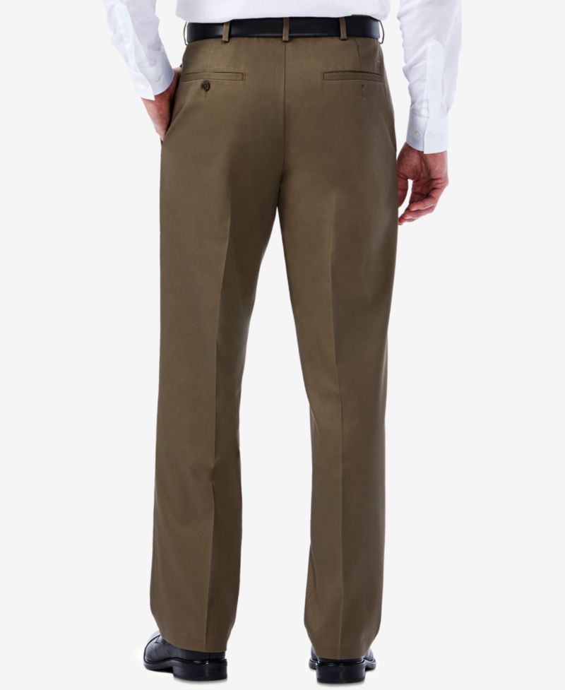 Men's Premium No Iron Khaki Classic Fit Flat Front Hidden Expandable Waist Pant