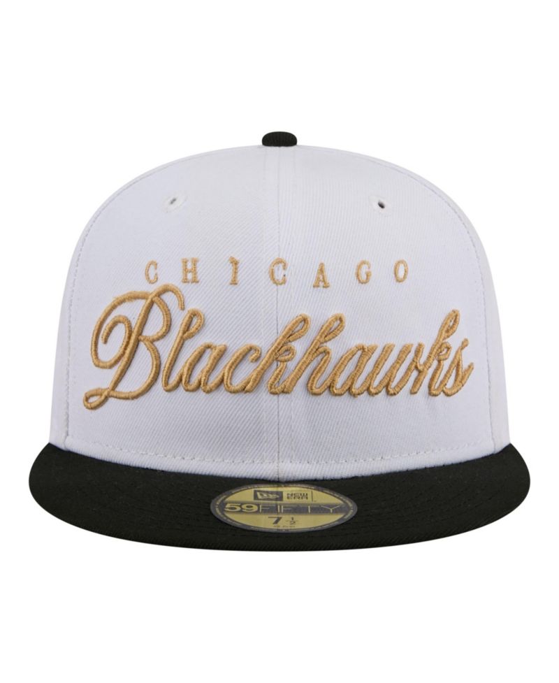 Men's White/Black Chicago Blackhawks Scripted 59FIFTY Fitted Hat