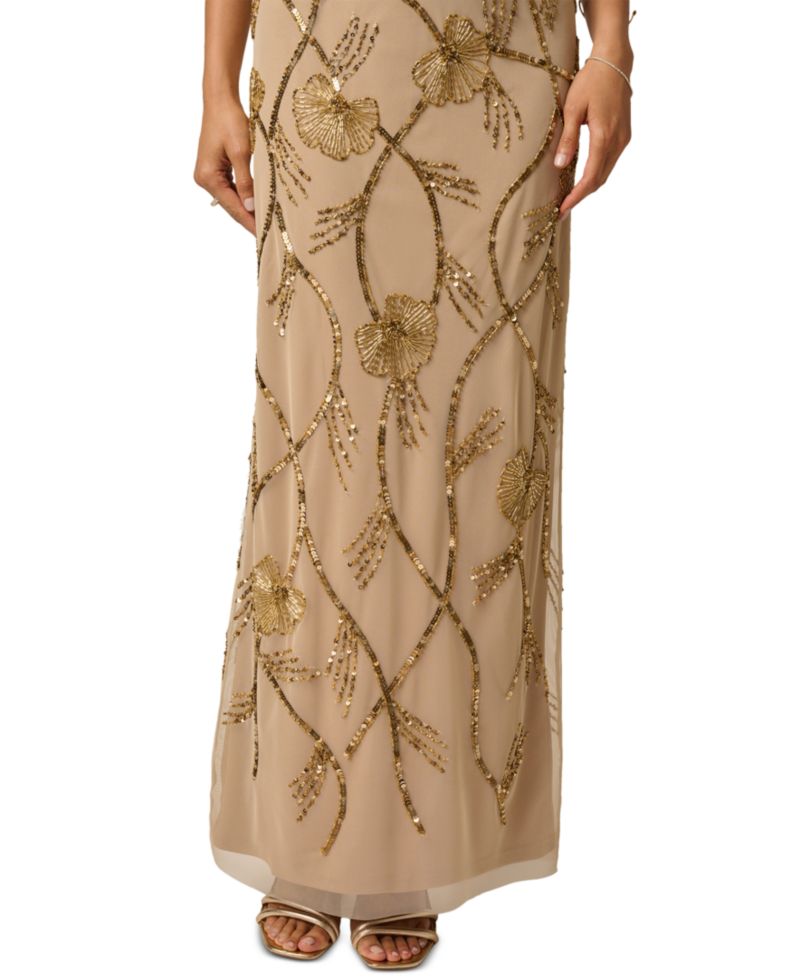 Women's Mock Neck Beaded Floral Gown