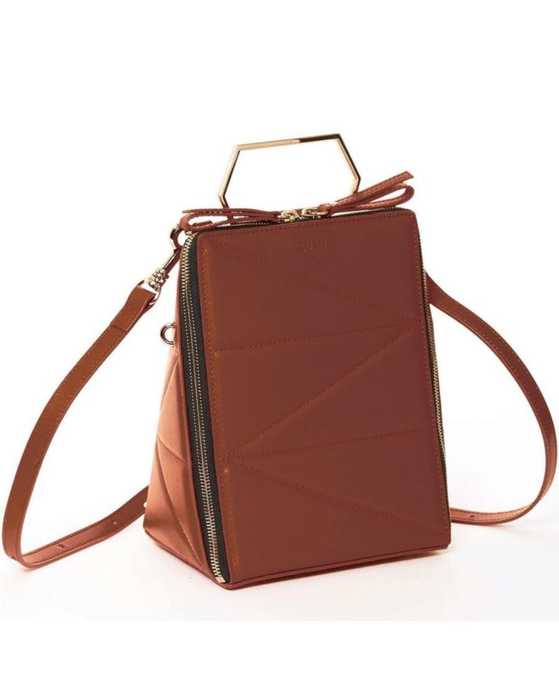 Brown Leather Backpack Purse Women s Convertible Crossbody Bag Modern Geometric Work & Travel Handbag with Top Handle