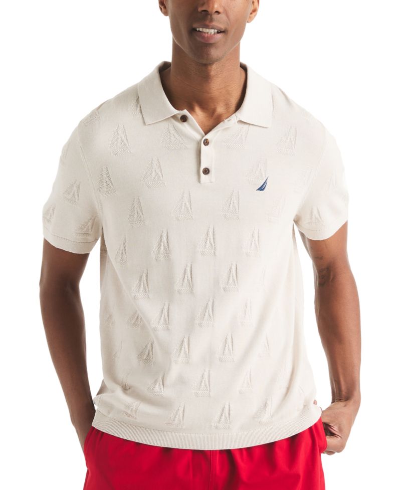Men's Sailboat Textured Sweater Polo Shirt