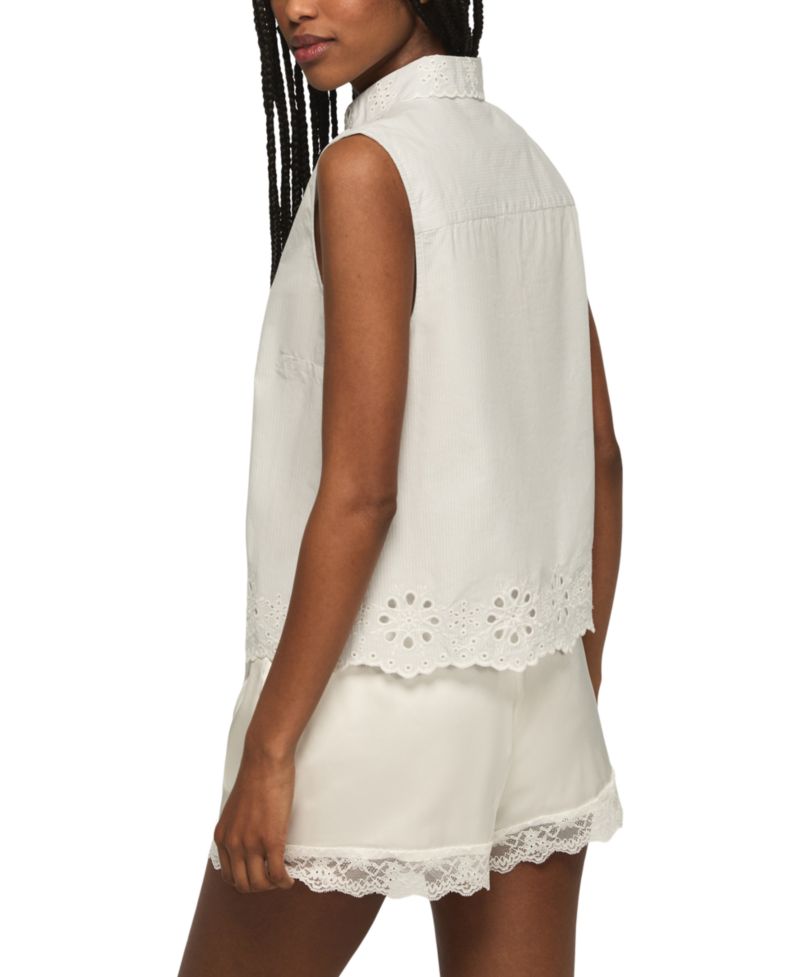 Women's Sleeveless Eyelet Button-Down Shirt
