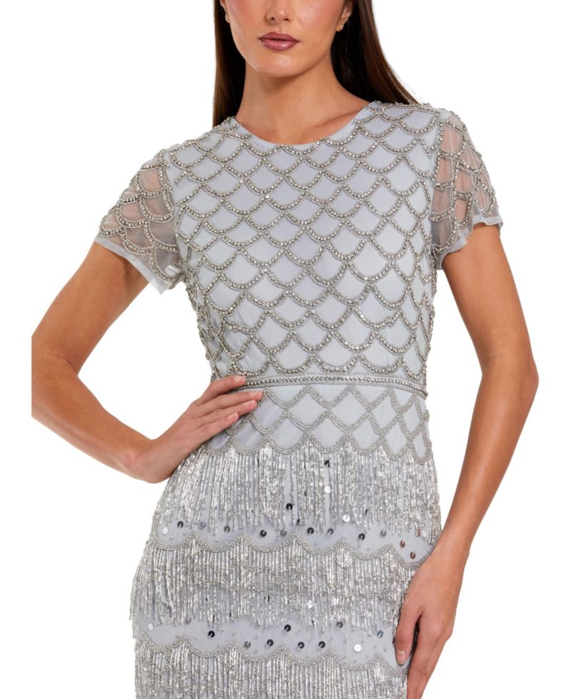Women's Fringe Embellished Mesh Maxi Dress