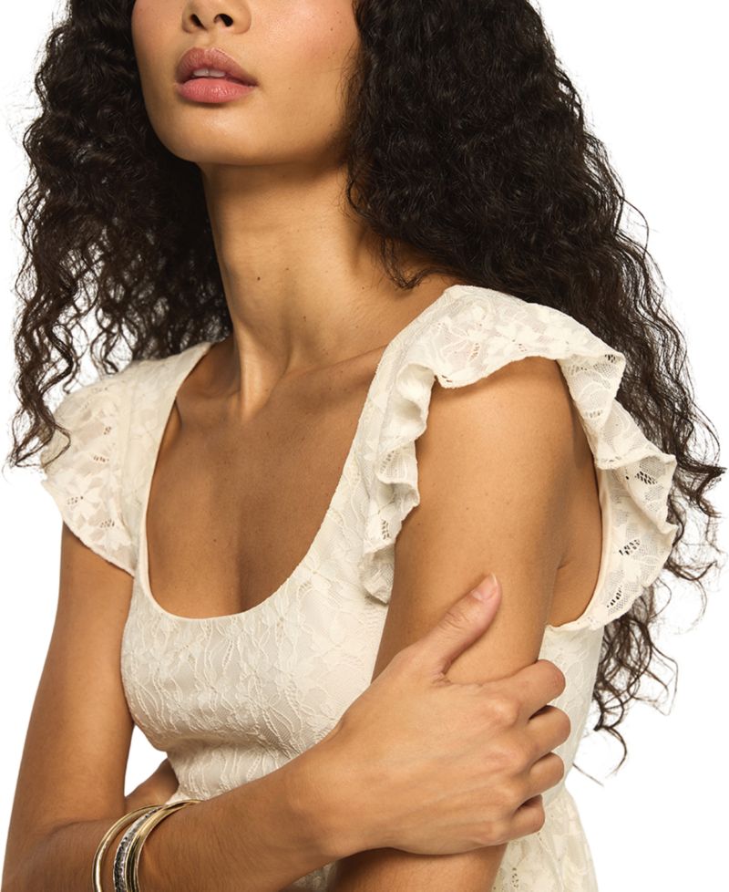 Women's Lace Detail Flutter-Sleeve Scoop Neck Top