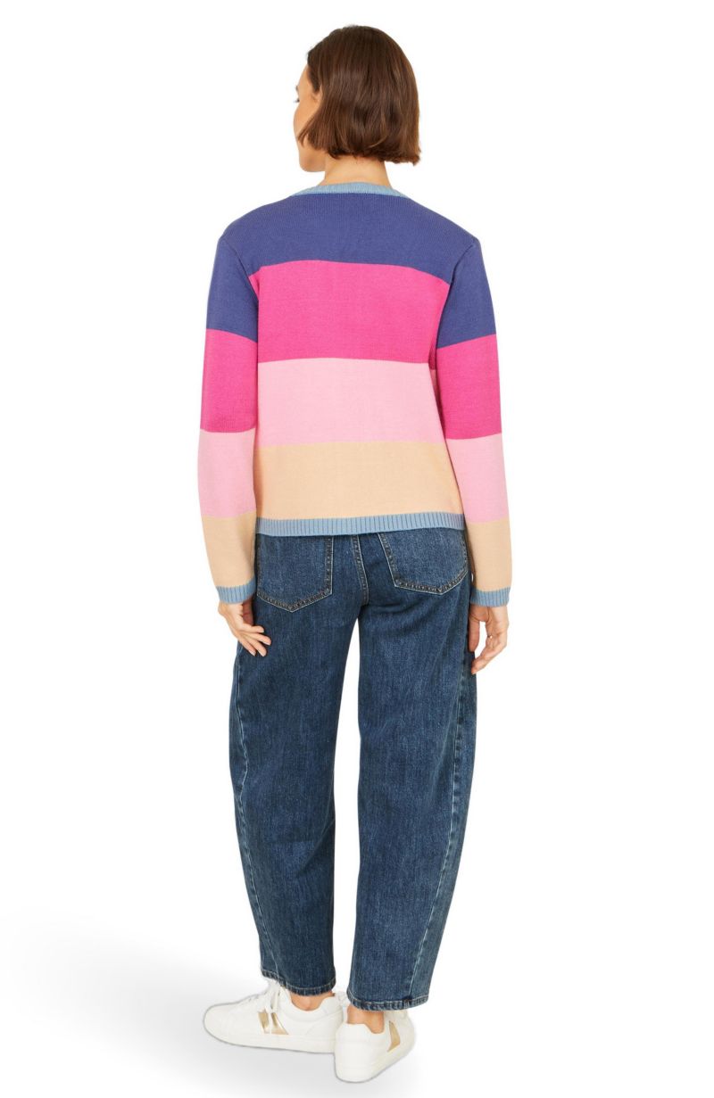 Women's Block Stripe Tie Front Cardigan