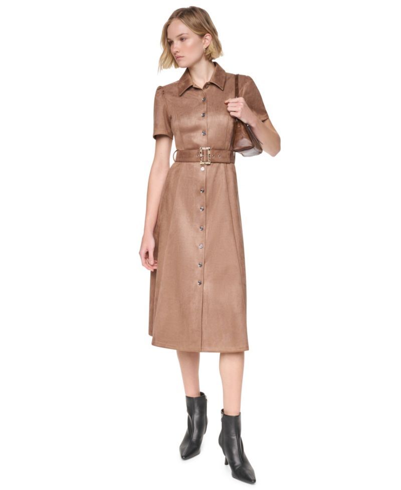 Women's A-Line Short-Sleeve Midi Shirt Dress