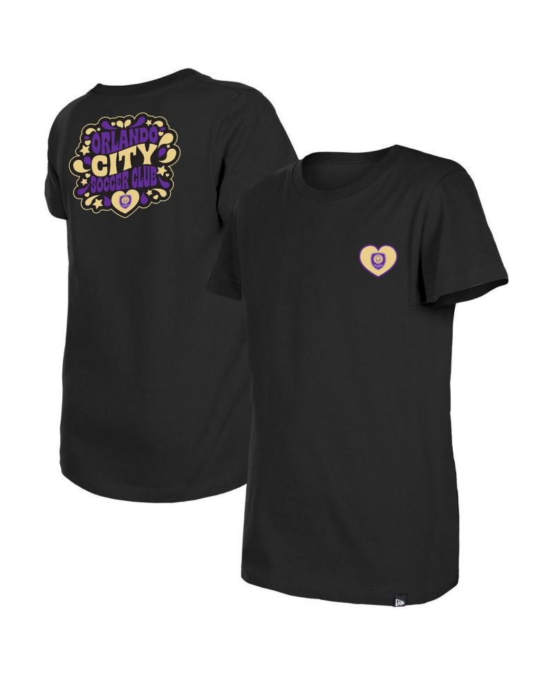 Big Girls Black Orlando City SC Bubble Heart T-Shirt
