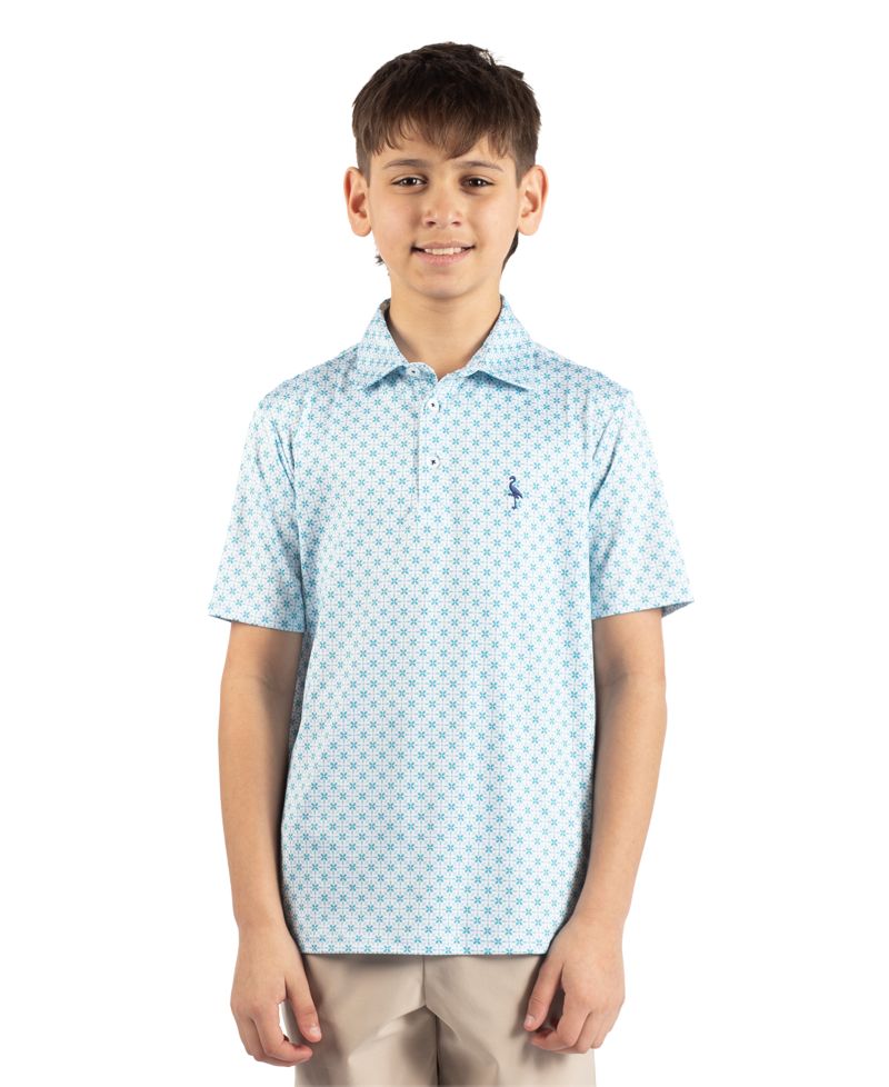 Boys Geo Floral Printed Performance Polo