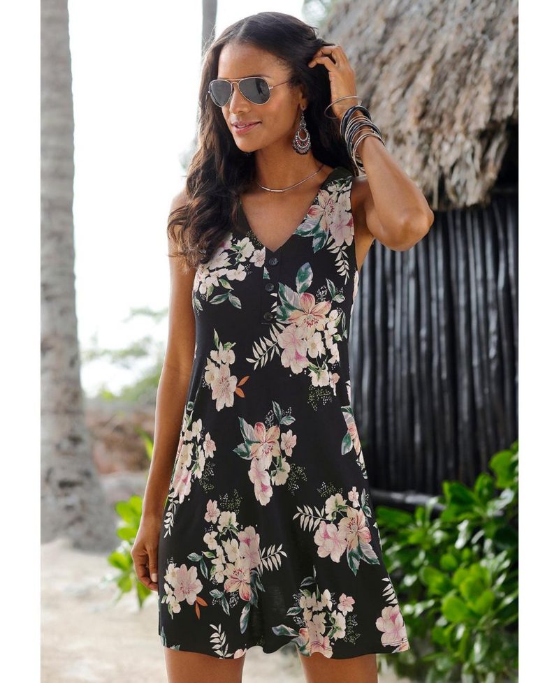 Women's Floral-Print A-Line V-Neck Dress