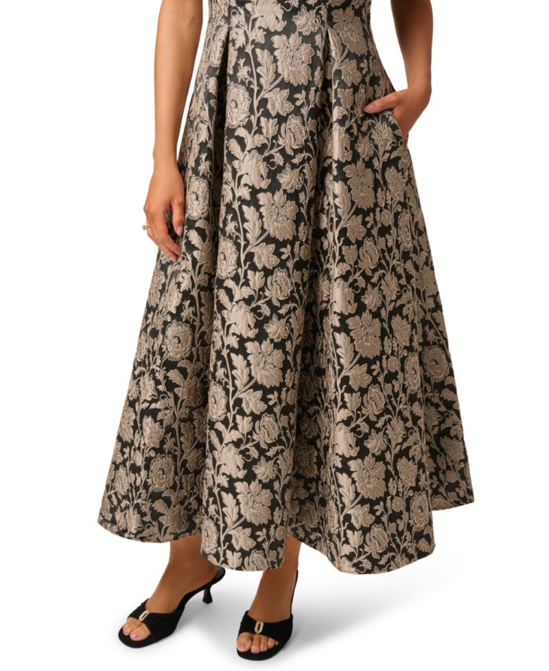 Women's Off-the-Shoulder Floral-Print Jacquard Midi Dress