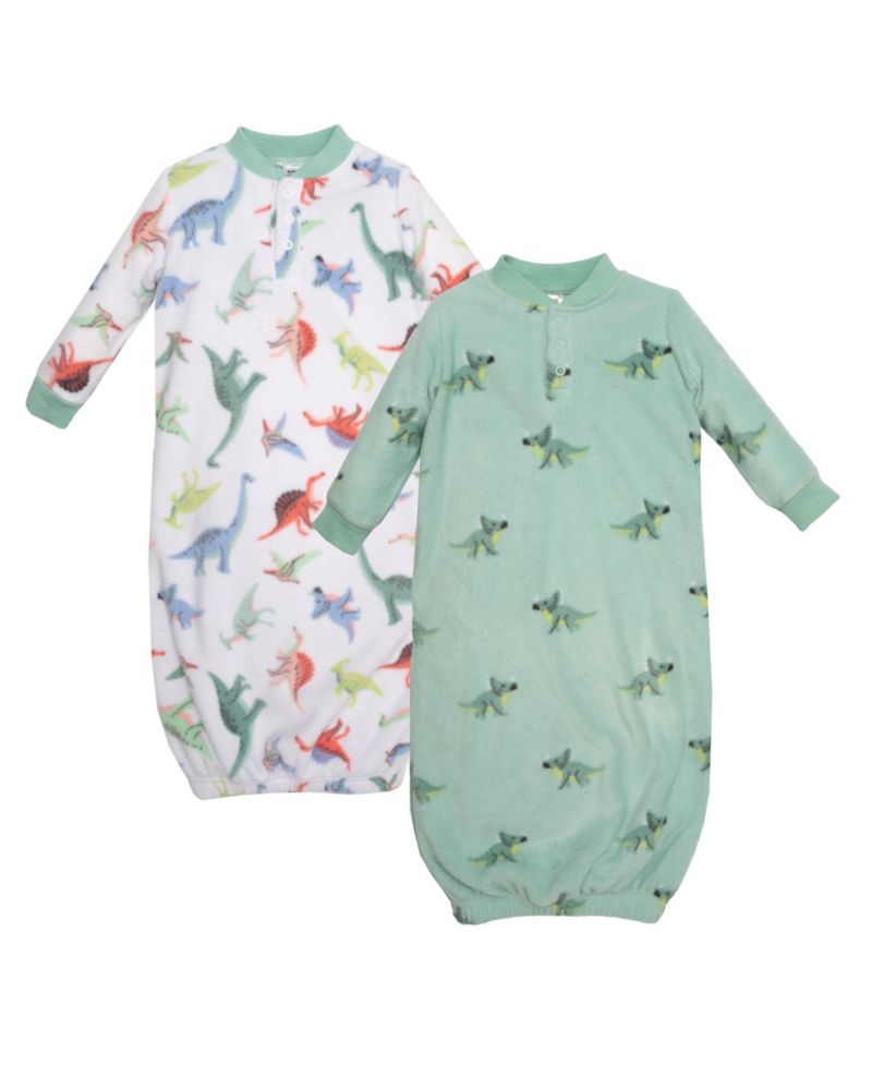 Baby Boys Hudson Fleece Gowns, Cheerful Dino Friends, Preemie-Newborn