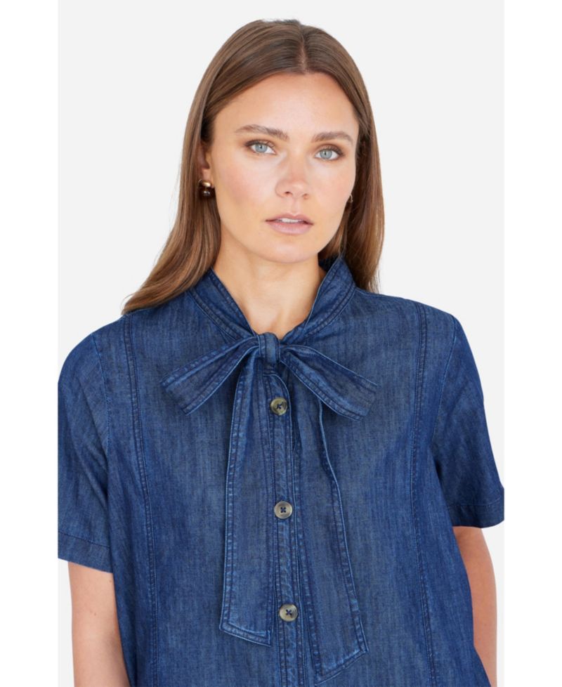 Women's Chambray Tunic With Bow Tie