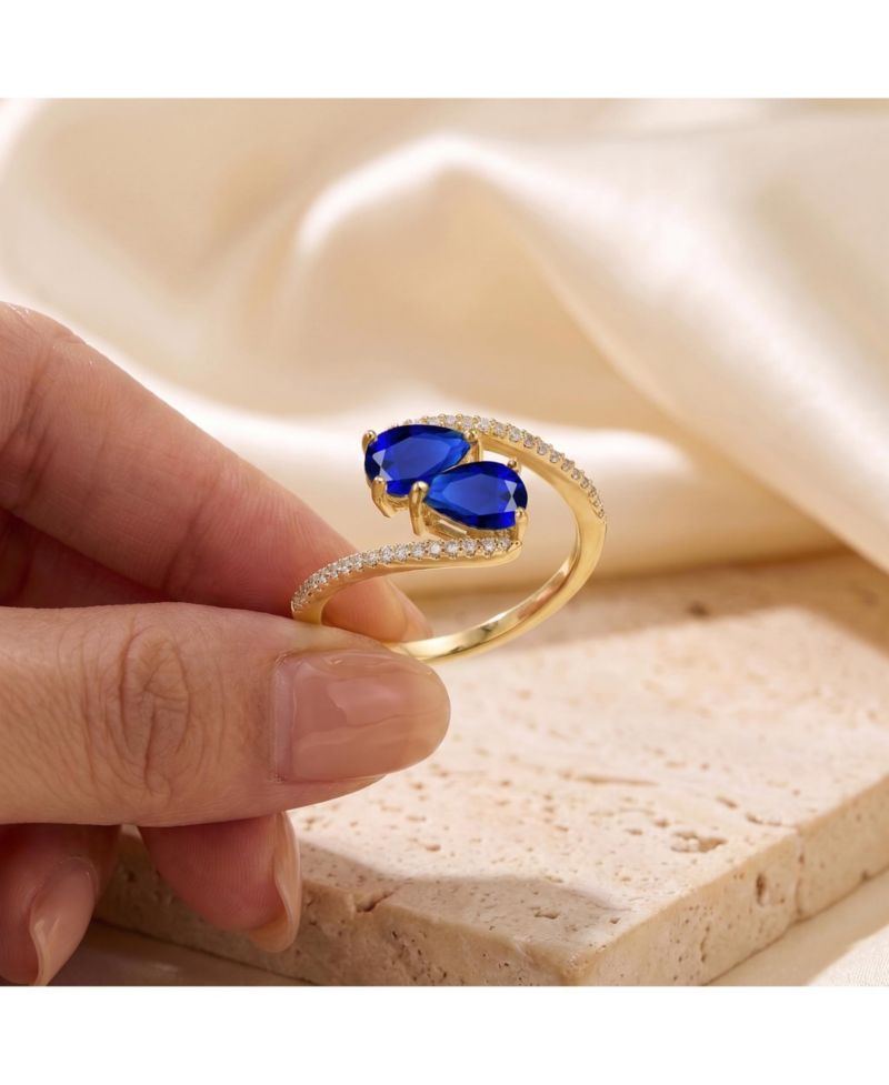 Elegant 14K Gold Plated Double Pear Cubic Zirconia Bypass Ring
