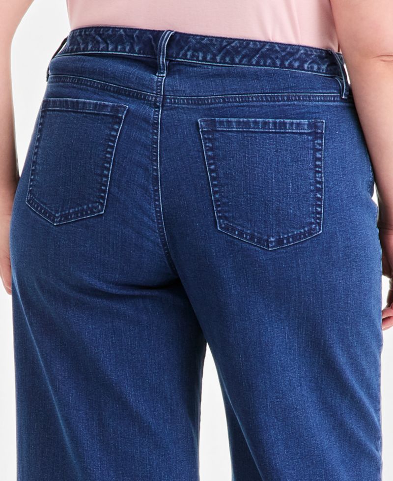 Plus Size High-Rise Wide-Leg Embroidered Ankle Jeans, Macy's Exclusive