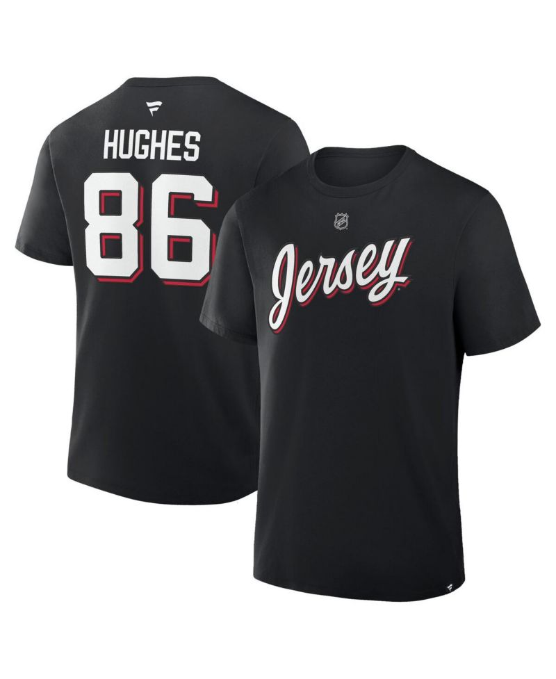 Men's Jack Hughes Black New Jersey Devils Authentic Stack Name & Number T-Shirt
