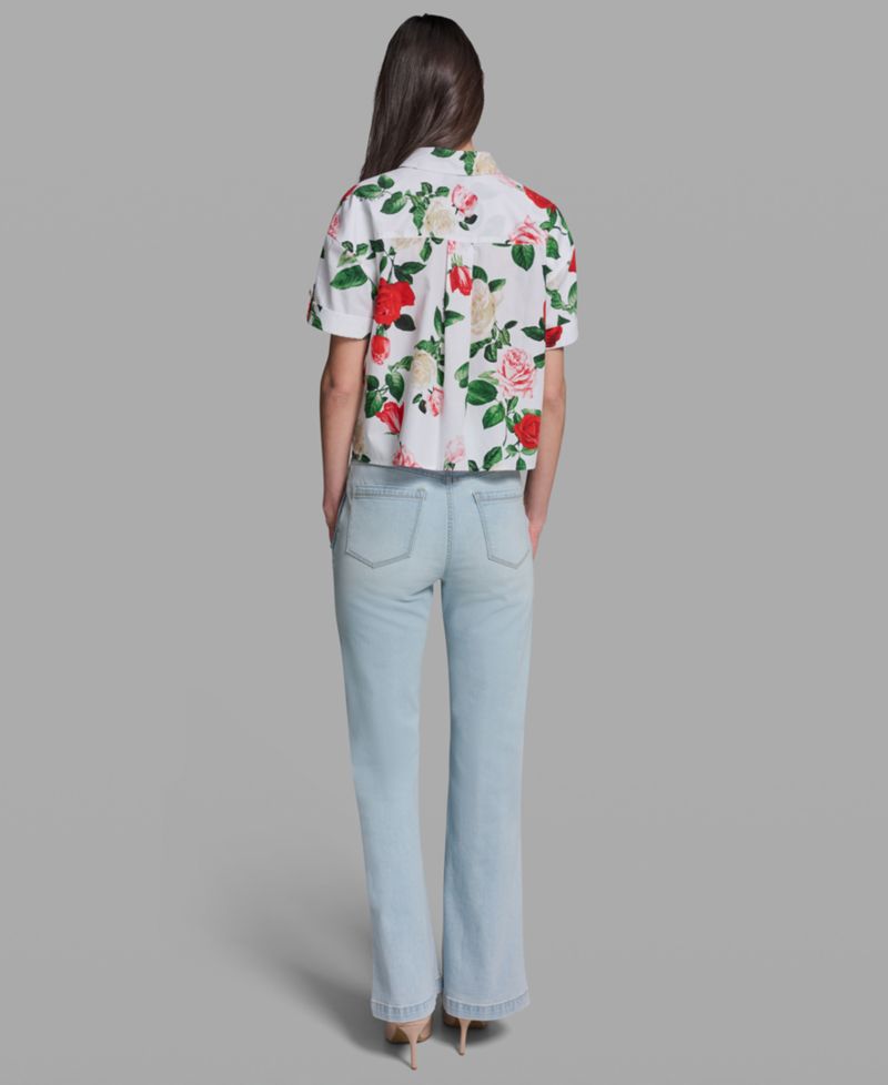 Petite Printed Poplin Collared Camp Top