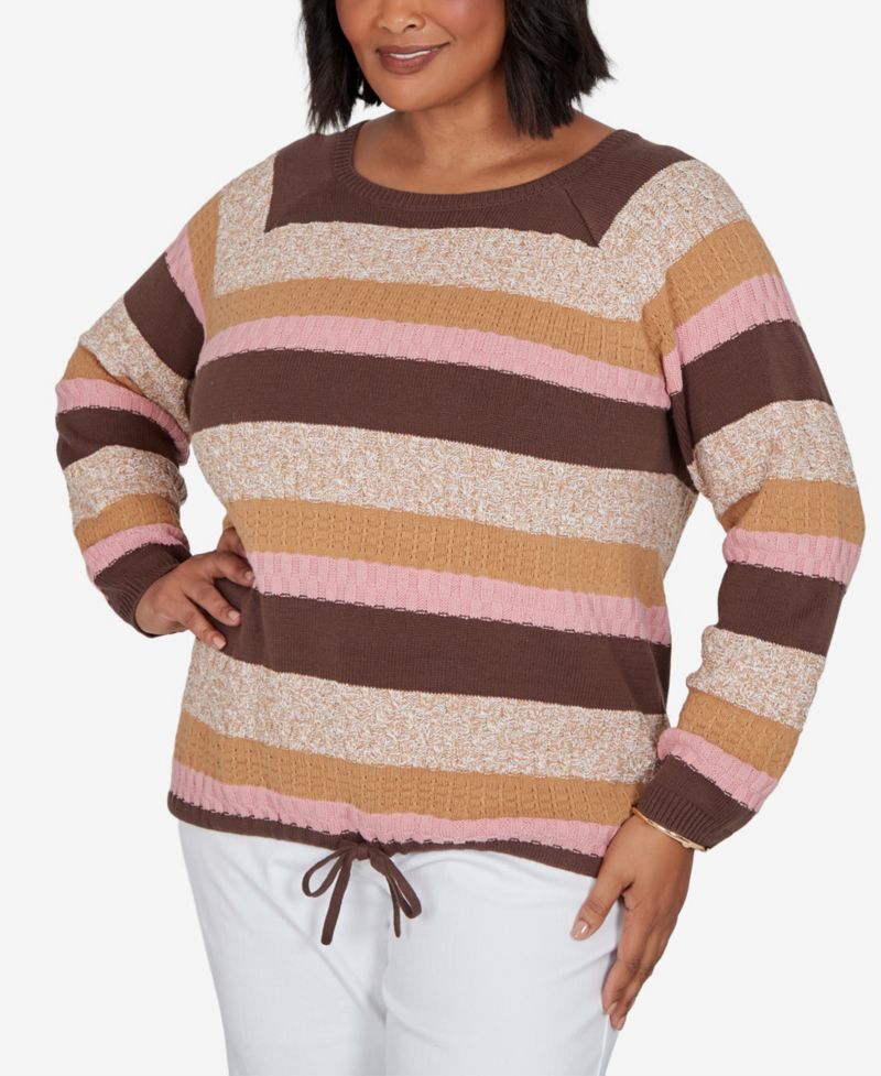 Plus Size Marled Stripe Long-Sleeve Sweater